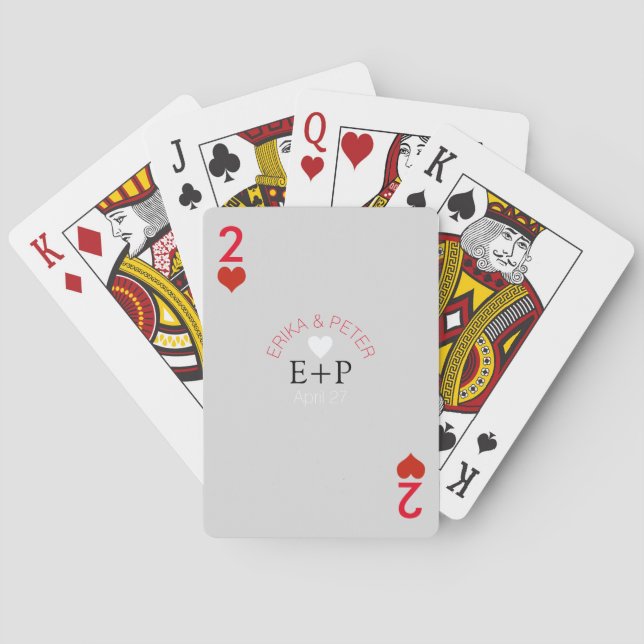two of hearts love wedding monogram poker cards (Back)