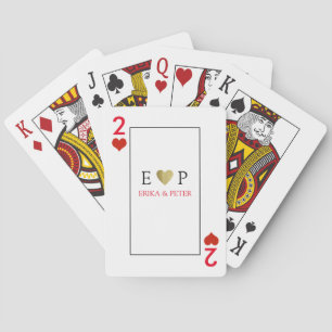 Two of Hearts love wedding monogram white Poker Cards