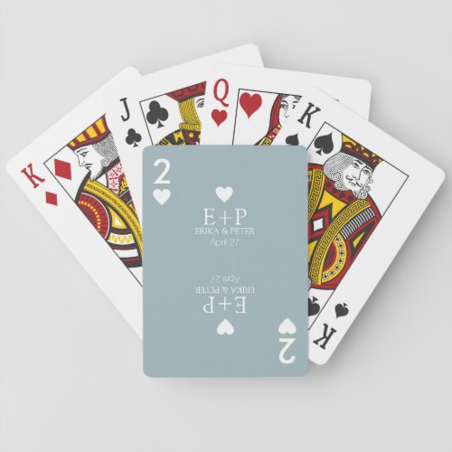 Two of Hearts Wedding Favor Monogram Light_Blue Poker Cards