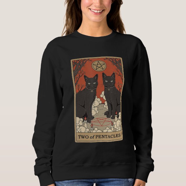 Two Of Pentacles Tarot Card Cat Sweatshirt (Front)