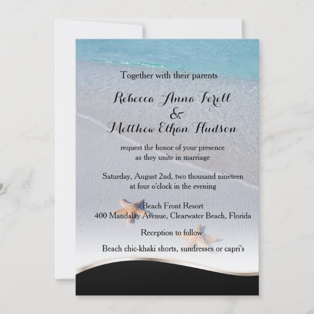 Two of Us/Ocean Love Starfish Beach Wedding Invite (Front)