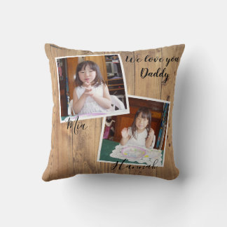 Two Of Your Favorite Photos on Rustic Wood Throw Pillow