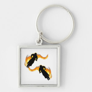Two Off Road Dirt Bikes with Flames Keychain