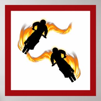 Two Off Road Dirt Bikes with Flames Poster