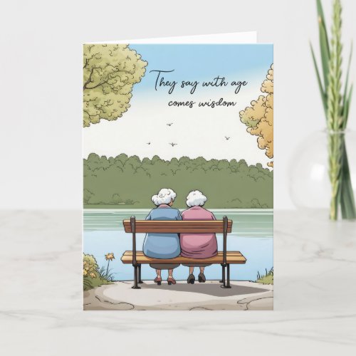 Two Old Ladies On A Bench Card