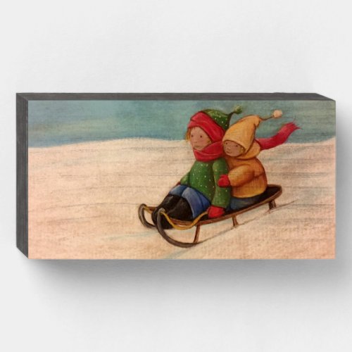 Two on a Sled Wooden Box Sign