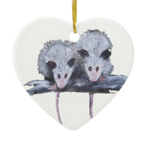 "Two Opossums" Heart Ornament