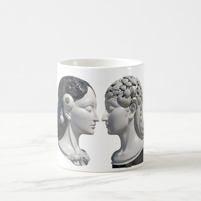 two opposite head elements of brain and heart coffee mug (Center)