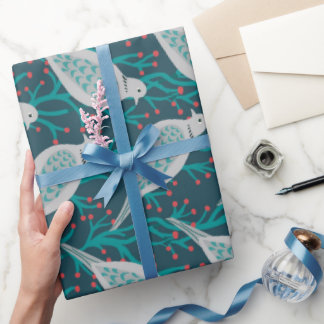 Two (or more!) turtle doves in teal wrapping paper