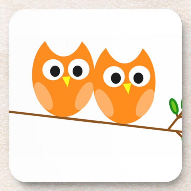 Two Orange Owls in Tree Drink Coaster (Front)