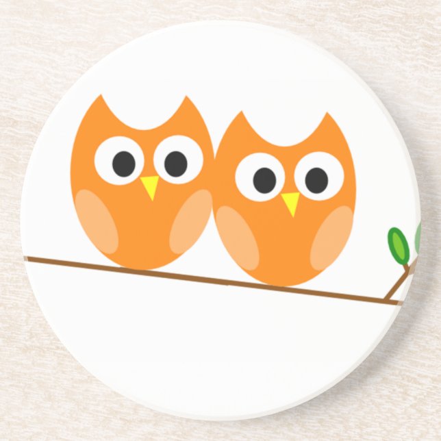 Two Orange Owls in Tree Drink Coaster (Front)
