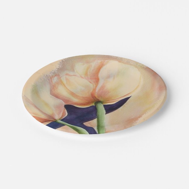 TWO ORANGE TULIPS PAPER PLATE (Angled)
