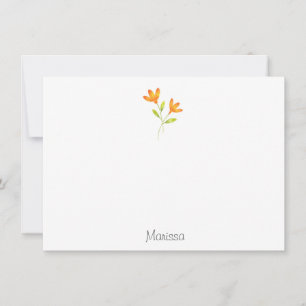 Two Orange Watercolor Flowers Note Card