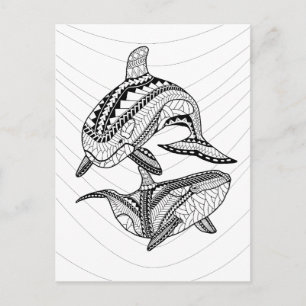 Two Orcas Adult Coloring Postcard