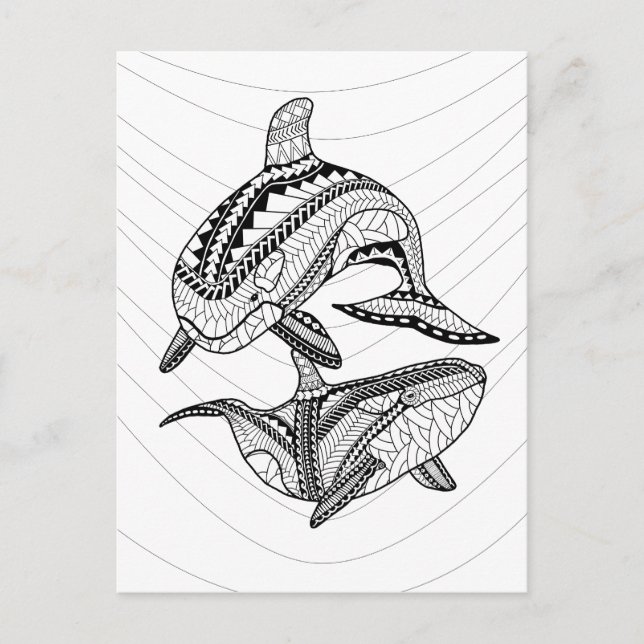 Two Orcas Adult Coloring Postcard (Front)