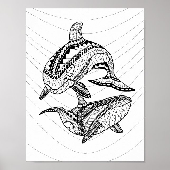 Two Orcas Adult Coloring Poster (Front)