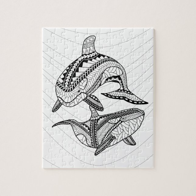 Two Orcas Adult Coloring Puzzle (Vertical)