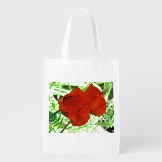 Two Oriental Poppies Flower Photo Grocery Bag (Front)