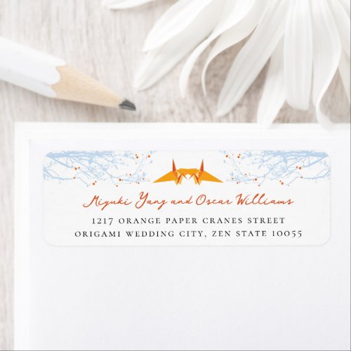 Two Origami Orange Cranes Asian Wedding Address Label