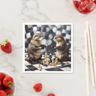 Two Otters Playing Chess,  Napkins