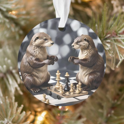 Two Otters Playing Chess,  Ornament