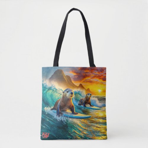 Two Otters Surfing Design by Rich AMeN Gill Tote Bag