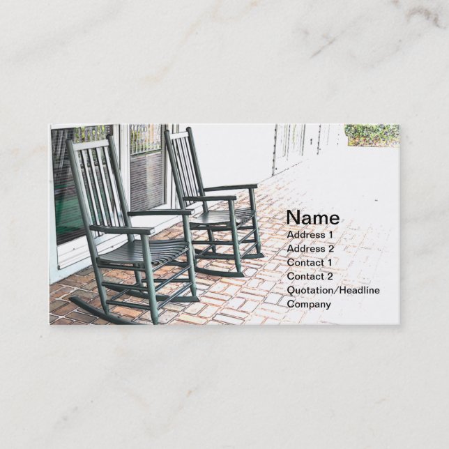 two outdoor black wooden rocking chairs business card (Front)