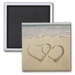 Two Overlying Hearts Drawn On The Beach Magnet at Zazzle