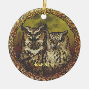 Two Owls Ceramic Ornament