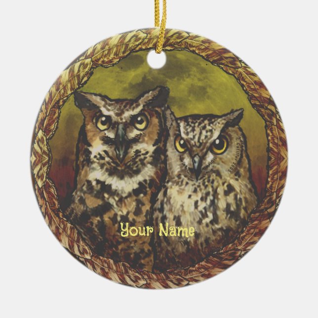 Two Owls   Ceramic Ornament (Front)