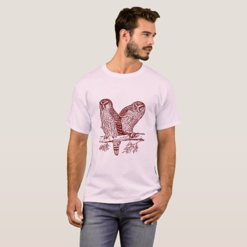 Two Owls _ Dark Red T_Shirt