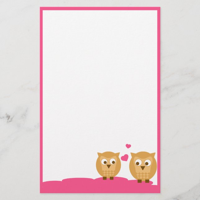 Two Owls in Love Stationery (Front)
