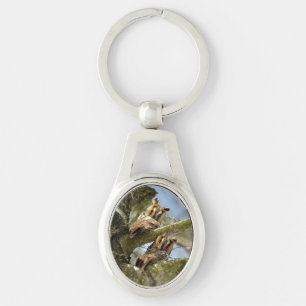 Two Owls in the Woods, birds, wildlife Keychain