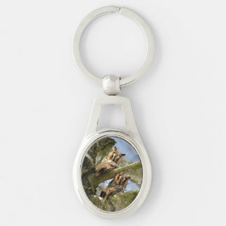 Two Owls in the Woods, birds, wildlife Keychain