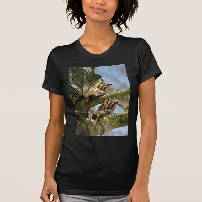 Two Owls in the Woods, birds, wildlife T-Shirt (Front)