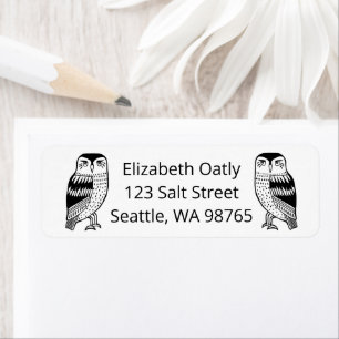 Two Owls Line Drawing Cute CUSTOM Return Address Label