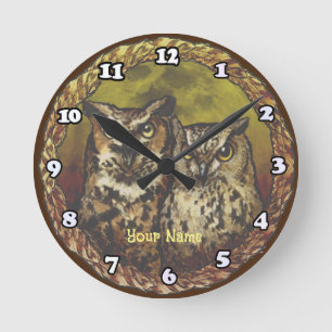 Two Owls   Round Clock