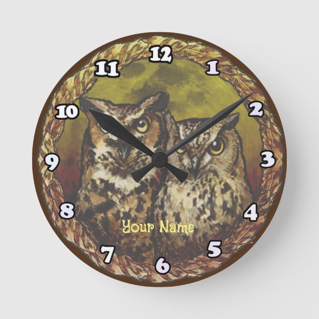 Two Owls   Round Clock (Front)