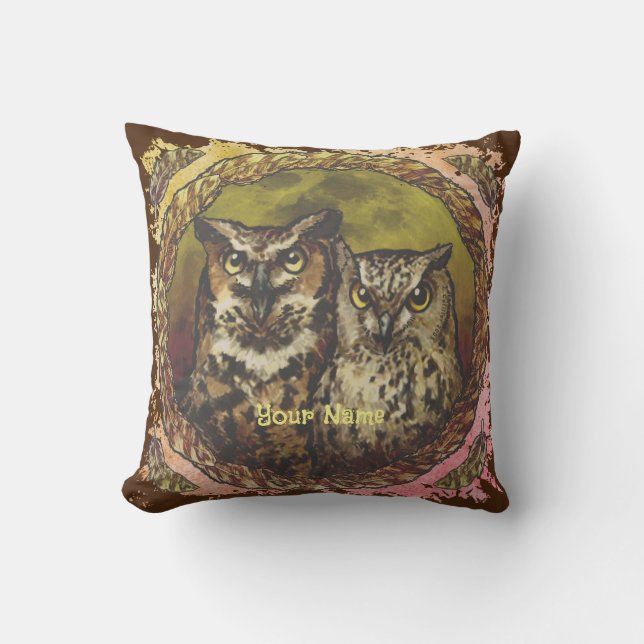 Two Owls   Throw Pillow (Front)