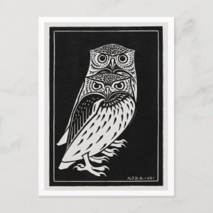 Two Owls Vintage Illustration Postcard