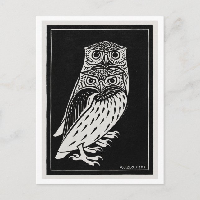 Two Owls Vintage Illustration Postcard (Front)
