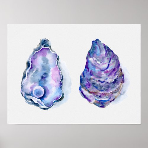 Two oyster shells with pearl Print