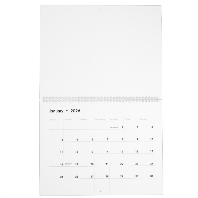 Two Page LargeCalendar, White Calendar (Jan 2026)