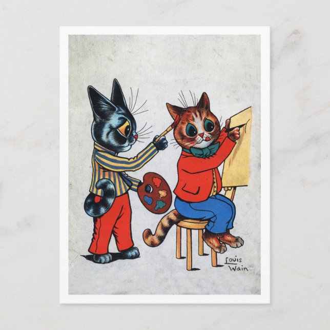 Two Painter Cat, Louis Wain Postcard (Front)