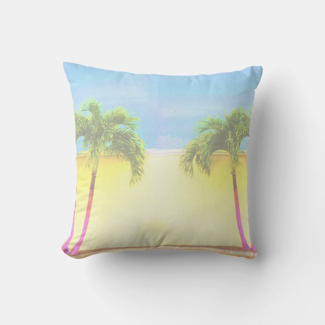 Two Palm Retro Trees Sky Faded Throw Pillow (Front)