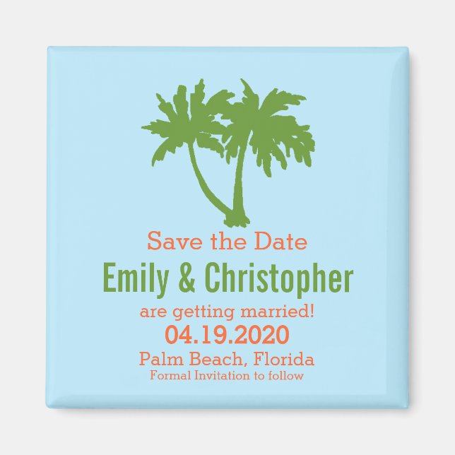 Two Palm Trees Save the Date magnet (Front)