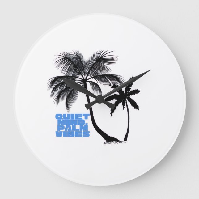Two Palm Trees Wall Art | Tropical Minimalist Large Clock (Front)