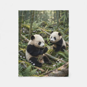 Two Panda Bears Bamboo Forest Wildlife Nature Flee Fleece Blanket