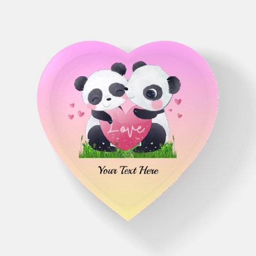 Two Panda Lovers Heart_Shaped Paperweight