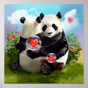 Panda Kawaii Panda with Heart Nose | Poster